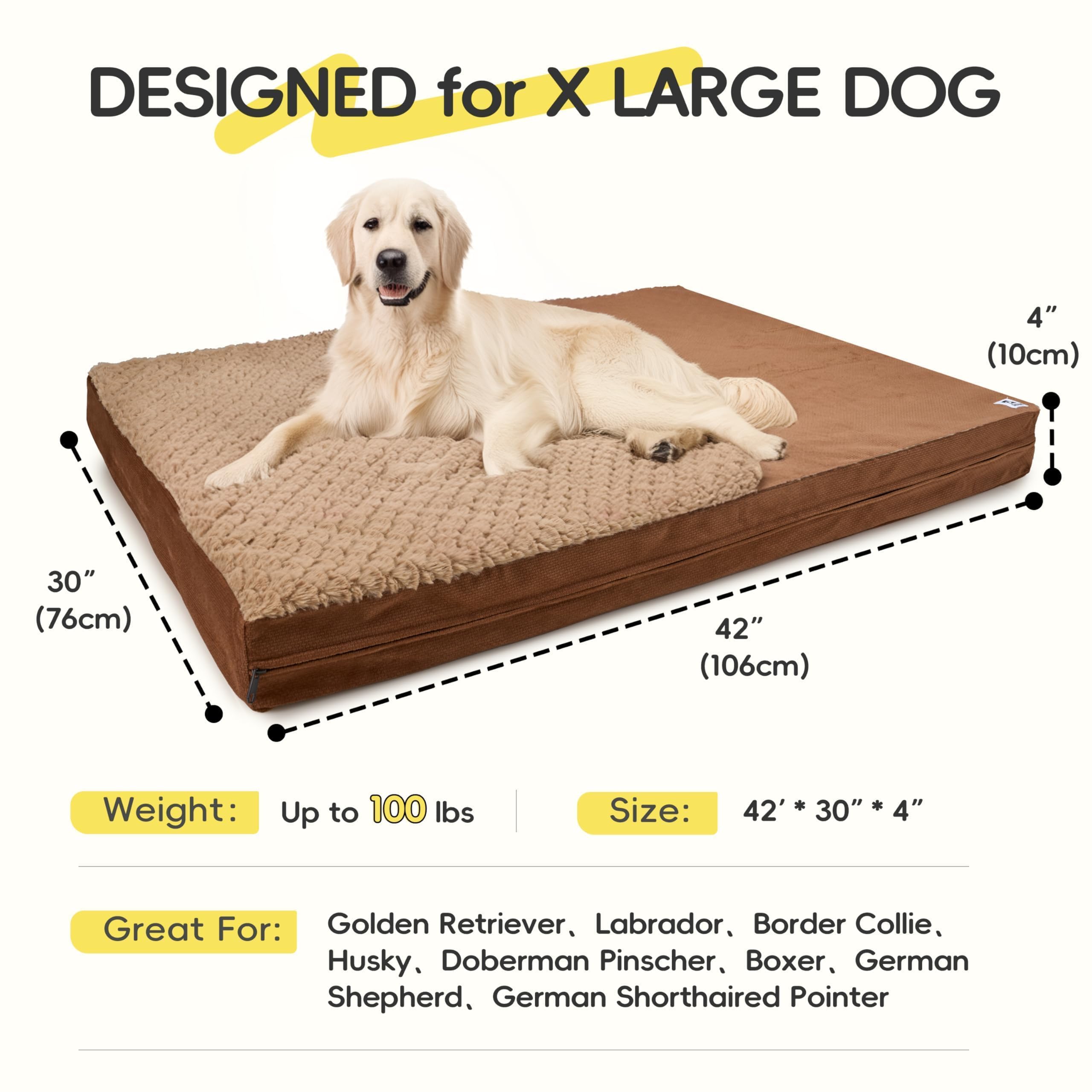 Sytopia Indestructible 42in dog bed spacious size supports large breeds during naps.