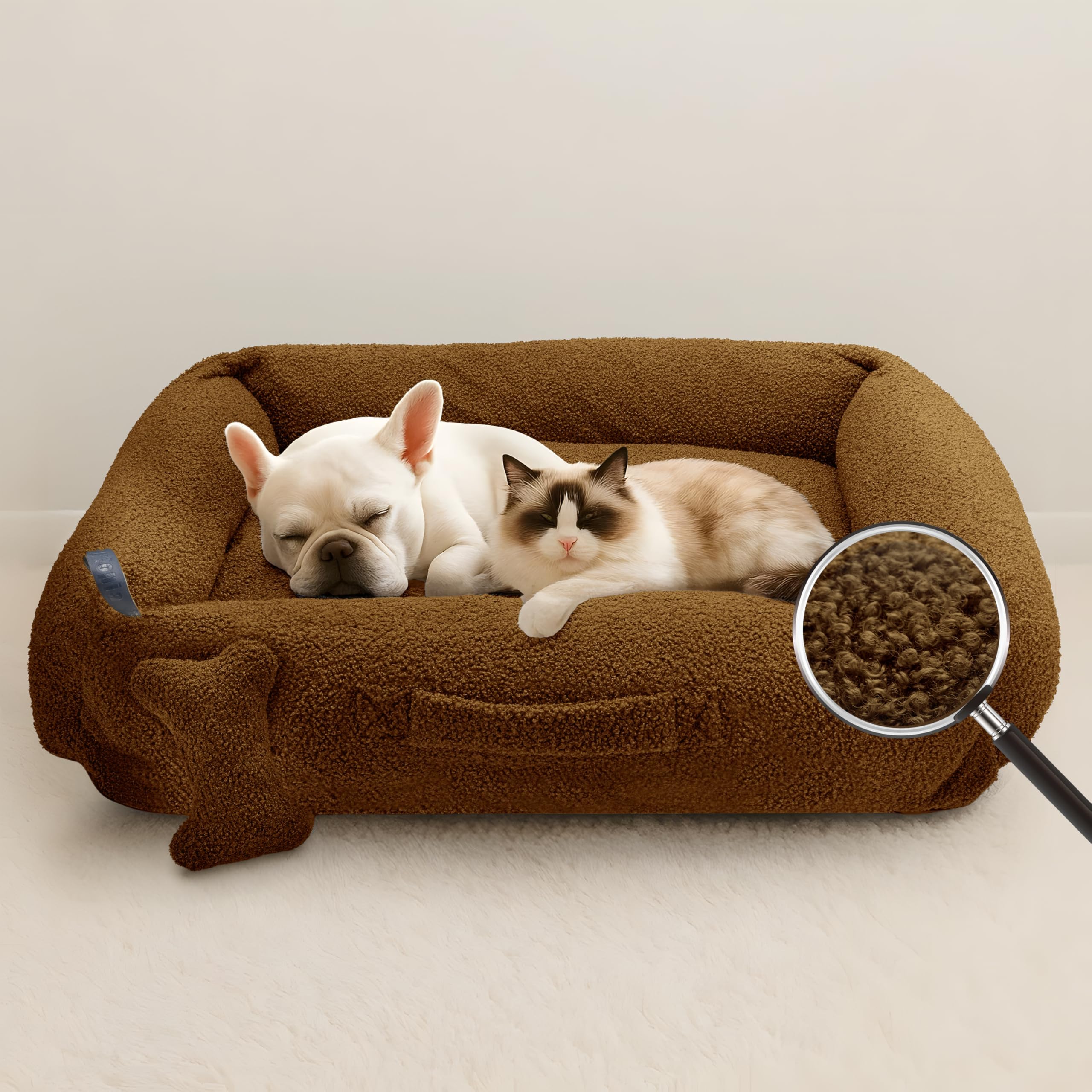Sytopia indestructible medium dog bed 36-inch brown with plush interior for calm, cozy rest.