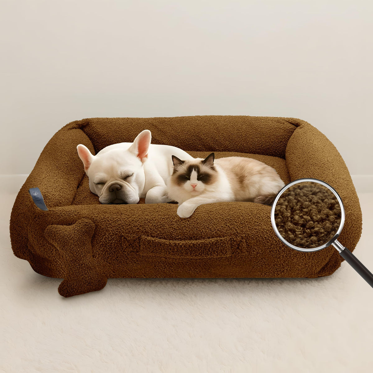 Sytopia indestructible medium dog bed 36-inch brown with plush interior for calm, cozy rest.