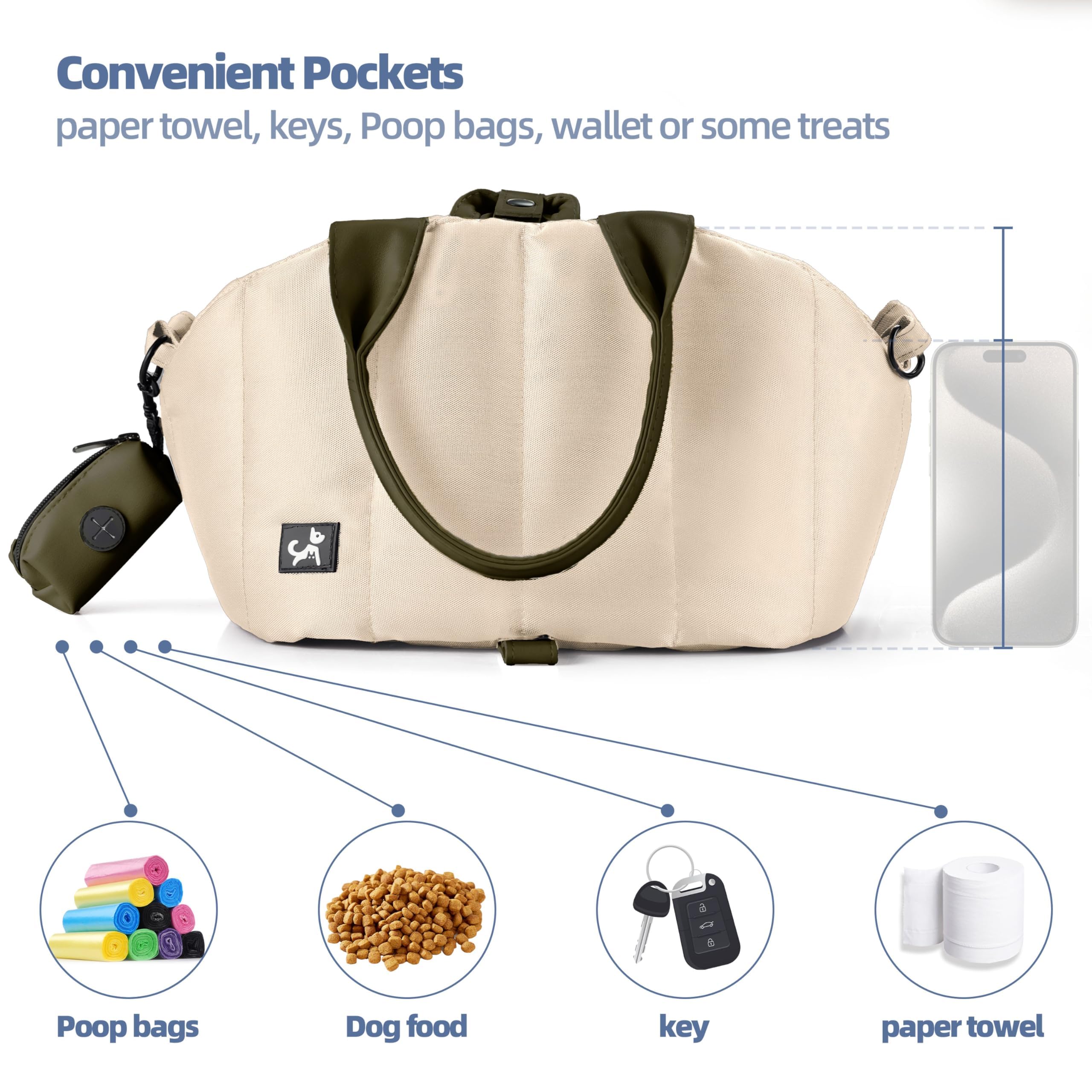 Sytopia small dog carrier purse detachable pouch offers quick storage and organization.