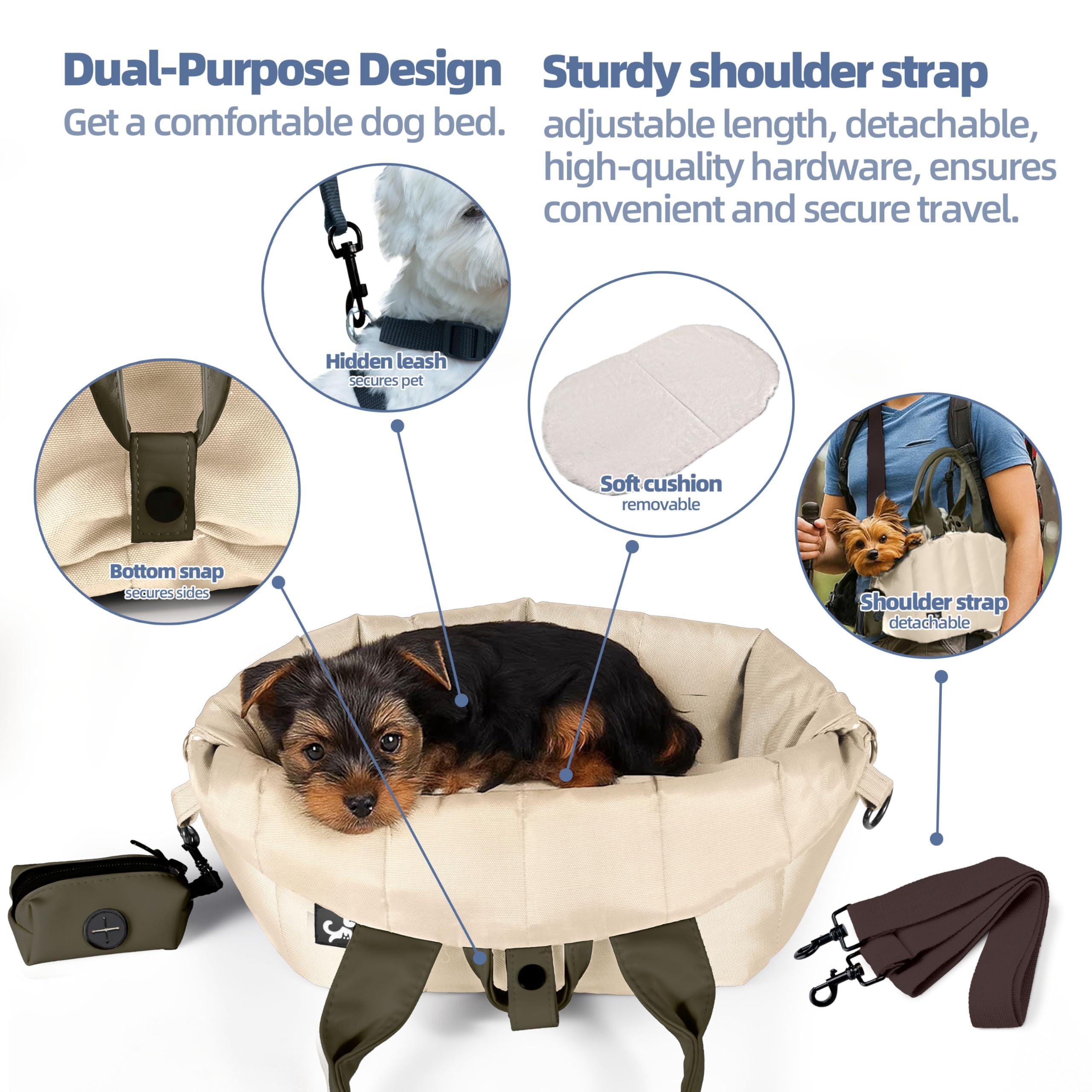 Sytopia small dog carrier purse open interior demonstrates roomy space for relaxation on trips.