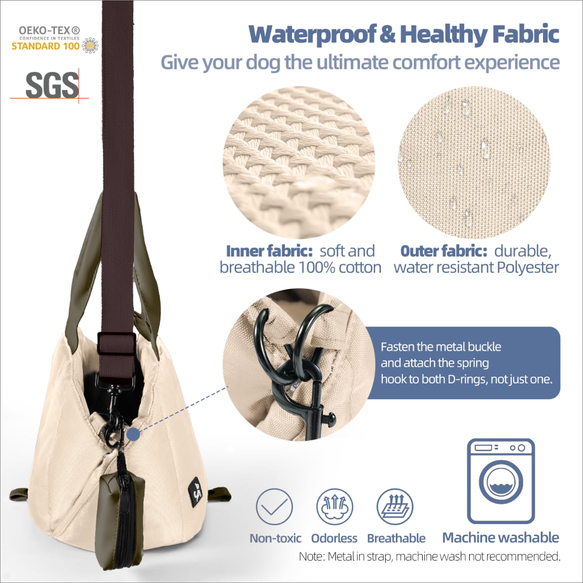 Sytopia small dog carrier purse secure buckle and base for added safety.