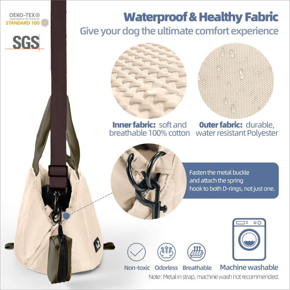Sytopia small dog carrier purse secure buckle and base for added safety.