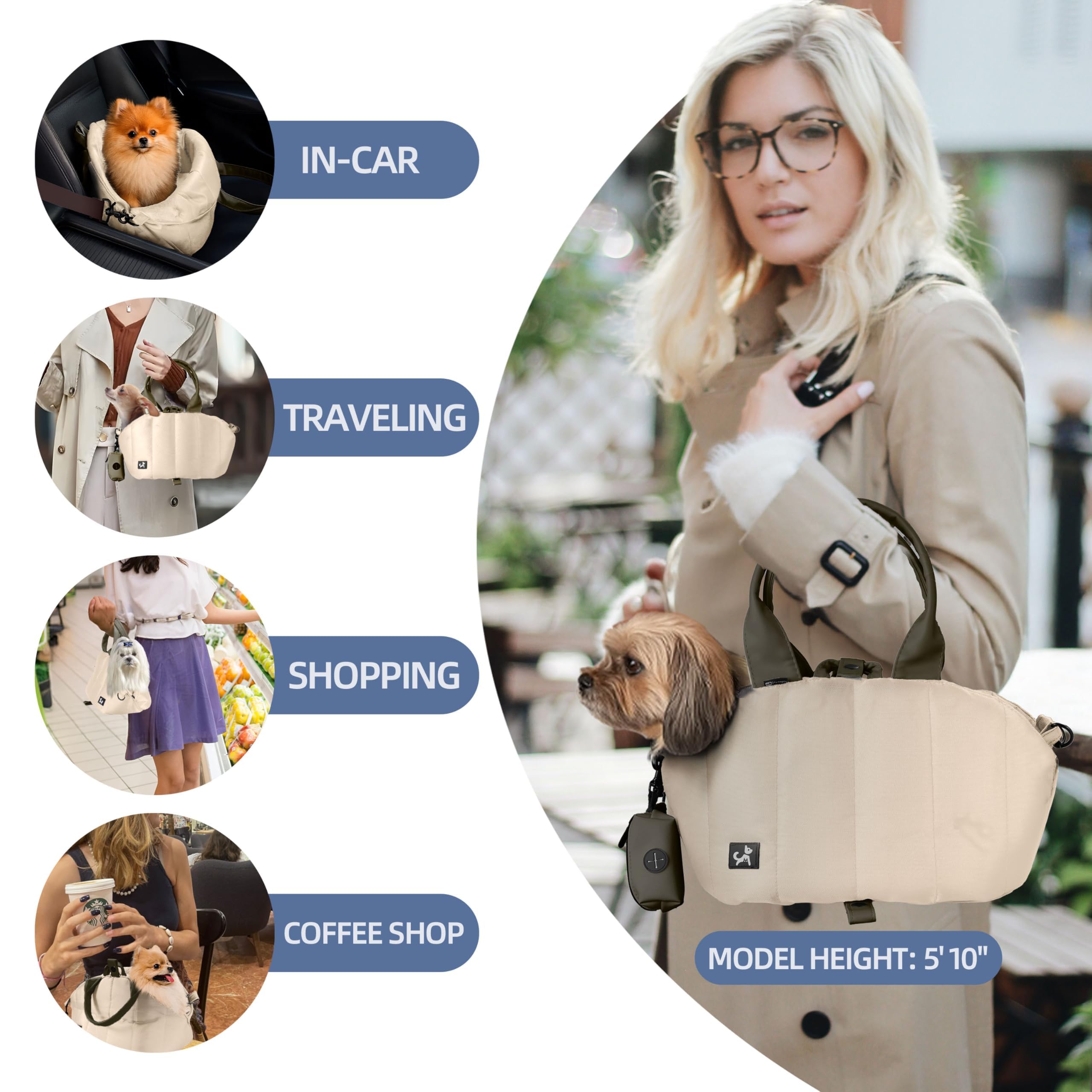 Sytopia small dog carrier purse side pocket view highlights convenient storage for essentials.