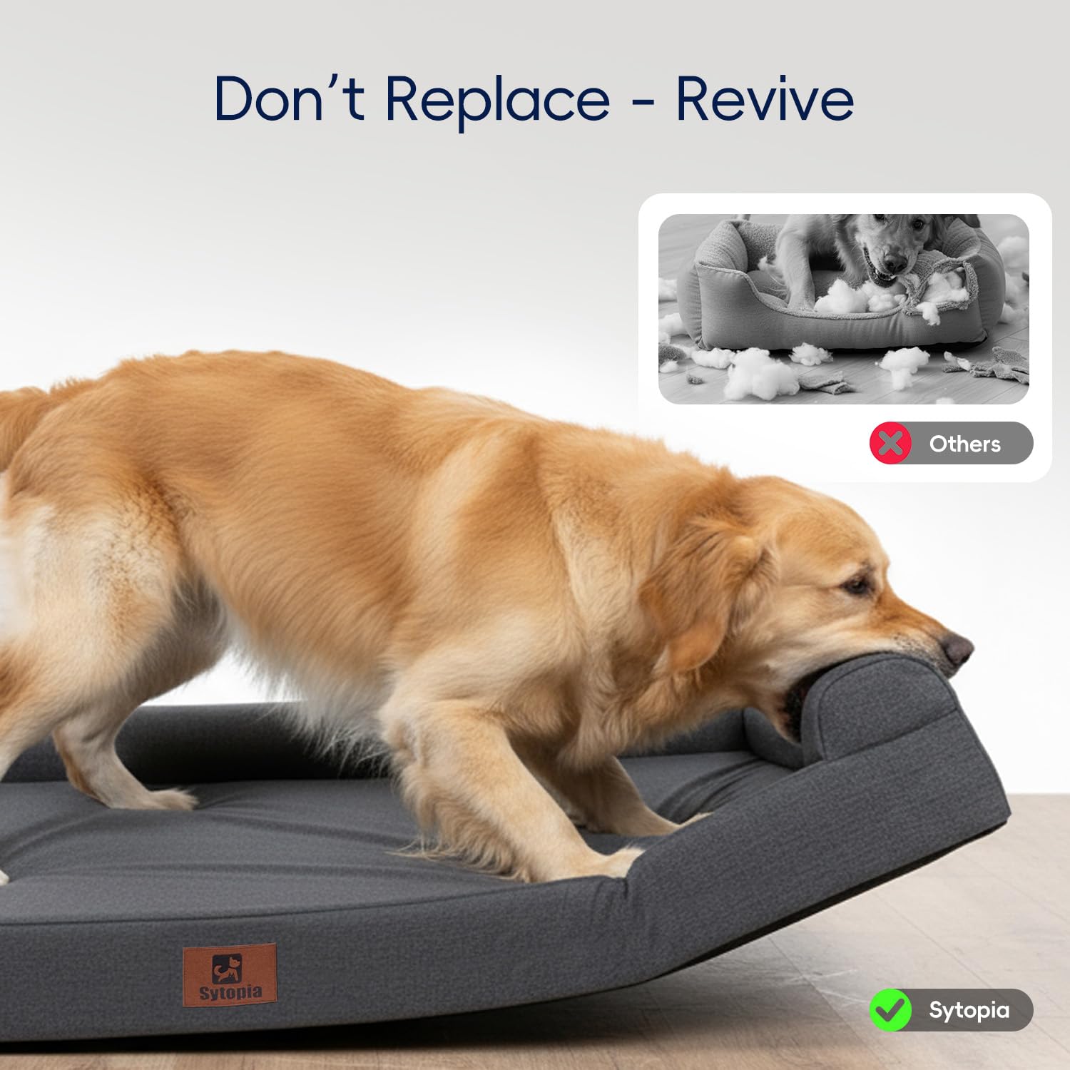 Sytopia XL 42x30 inch bed fits large dogs up to 100 pounds.