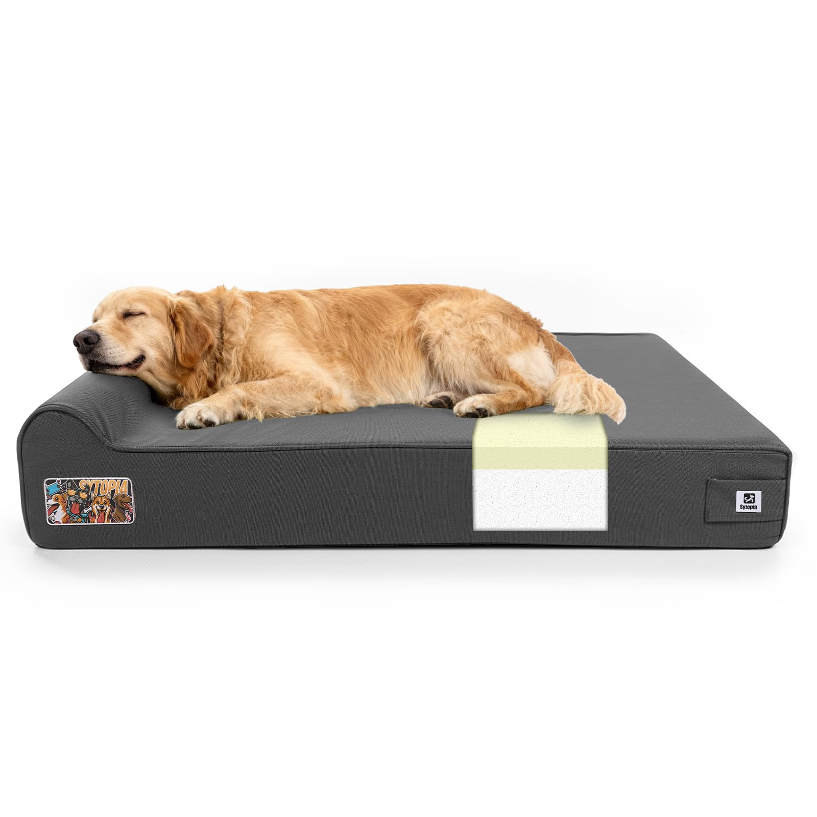 Sytopia XXL 50 outdoor dog bed pillow supports head and neck for relaxed resting.