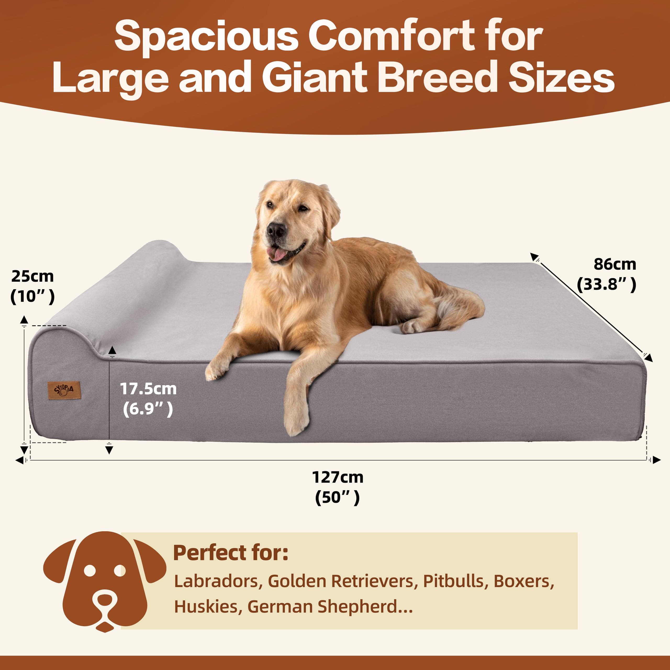 Sytopia XXL memory foam dog bed side view emphasizing easy-access lowered entrance