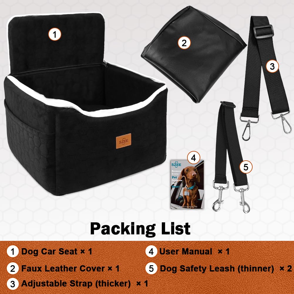 SZEE dog car seat front-pocket organization keeps toys ready for adventures.