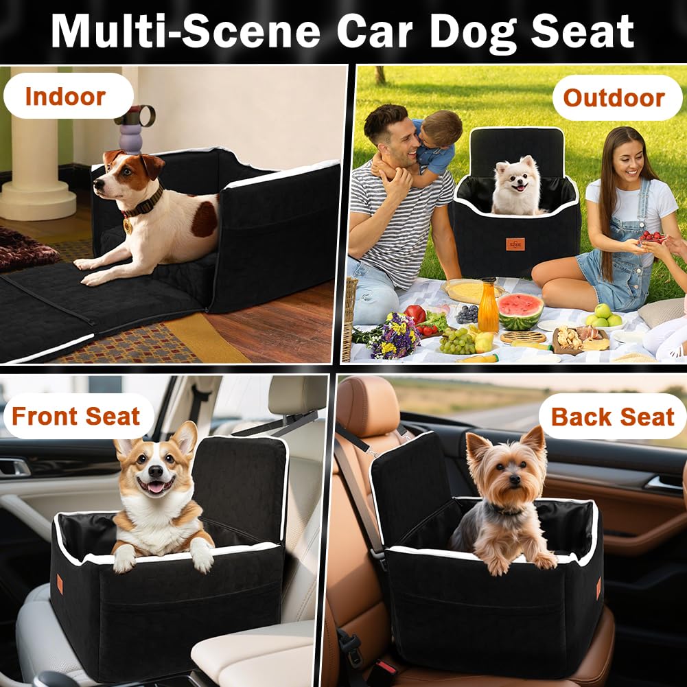SZEE dog car seat front pocket stores toys and treats.