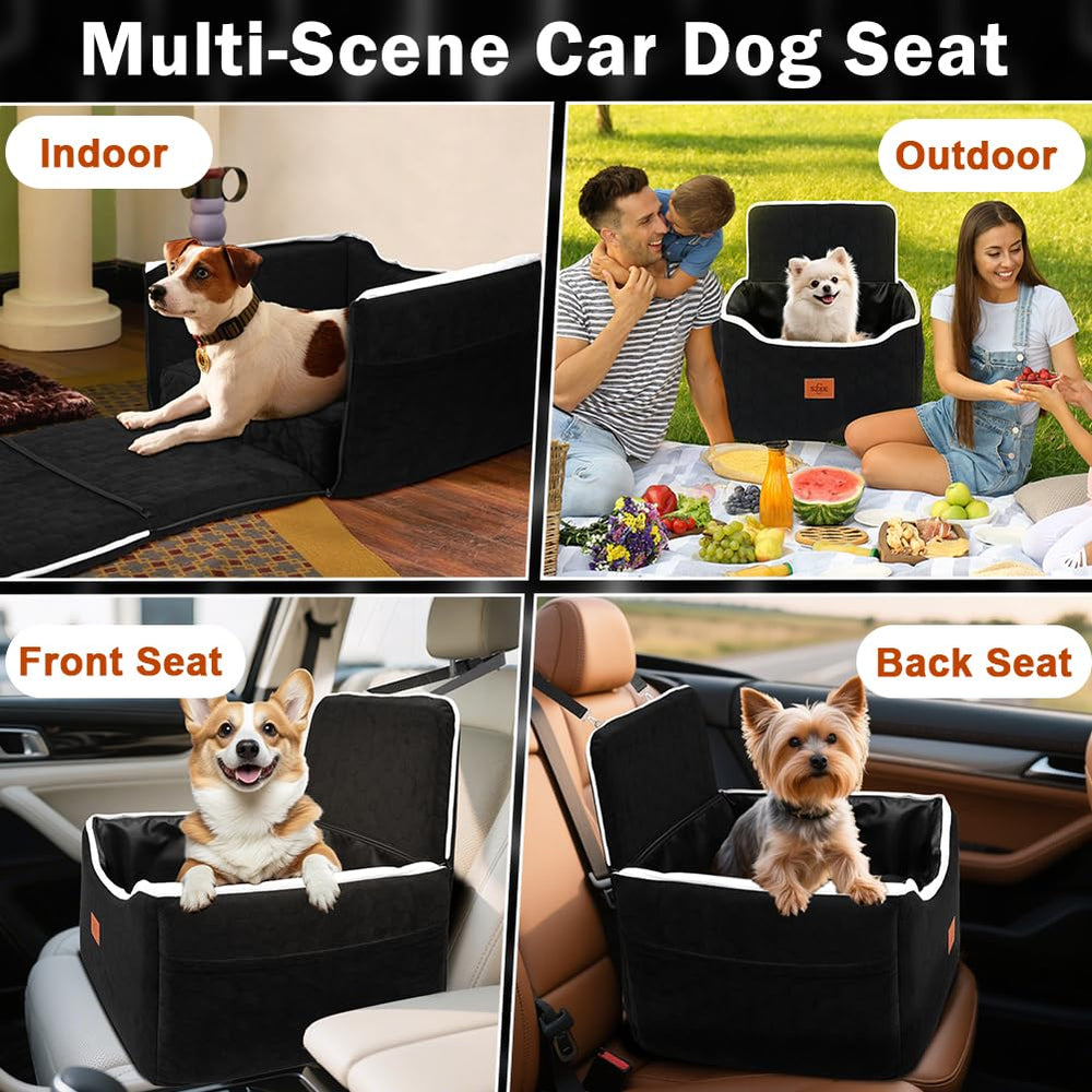 SZEE dog car seat front pocket stores toys and treats.