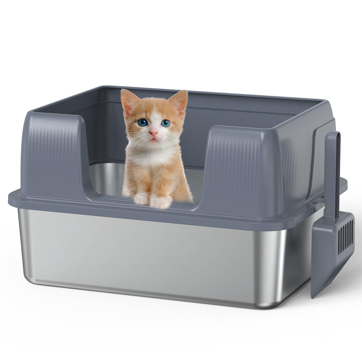 SZEE stainless steel litter box top view for easy cleaning and odor control.