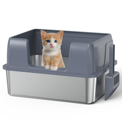 SZEE stainless steel litter box top view for easy cleaning and odor control.