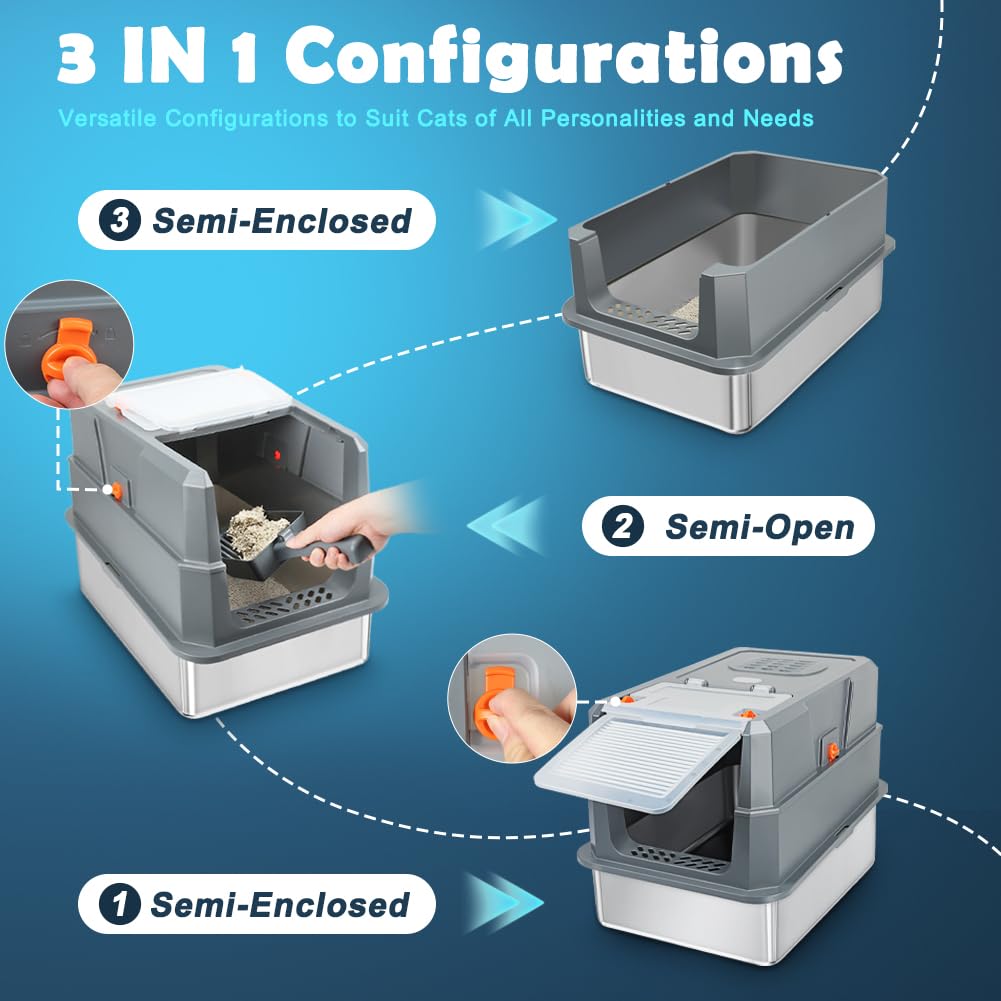 SZEE half enclosed mode shows a bottom tray for open-litter setup.
