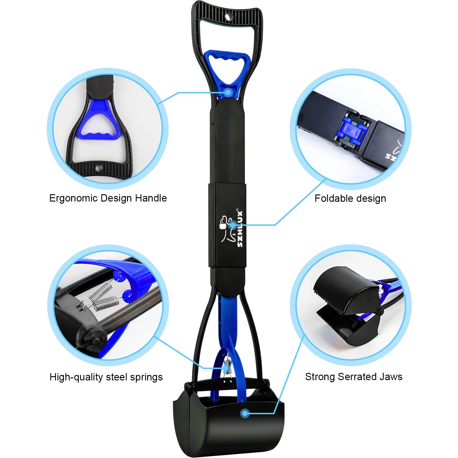 SZHLUX pooper scooper ergonomic arched grip eases scooping.