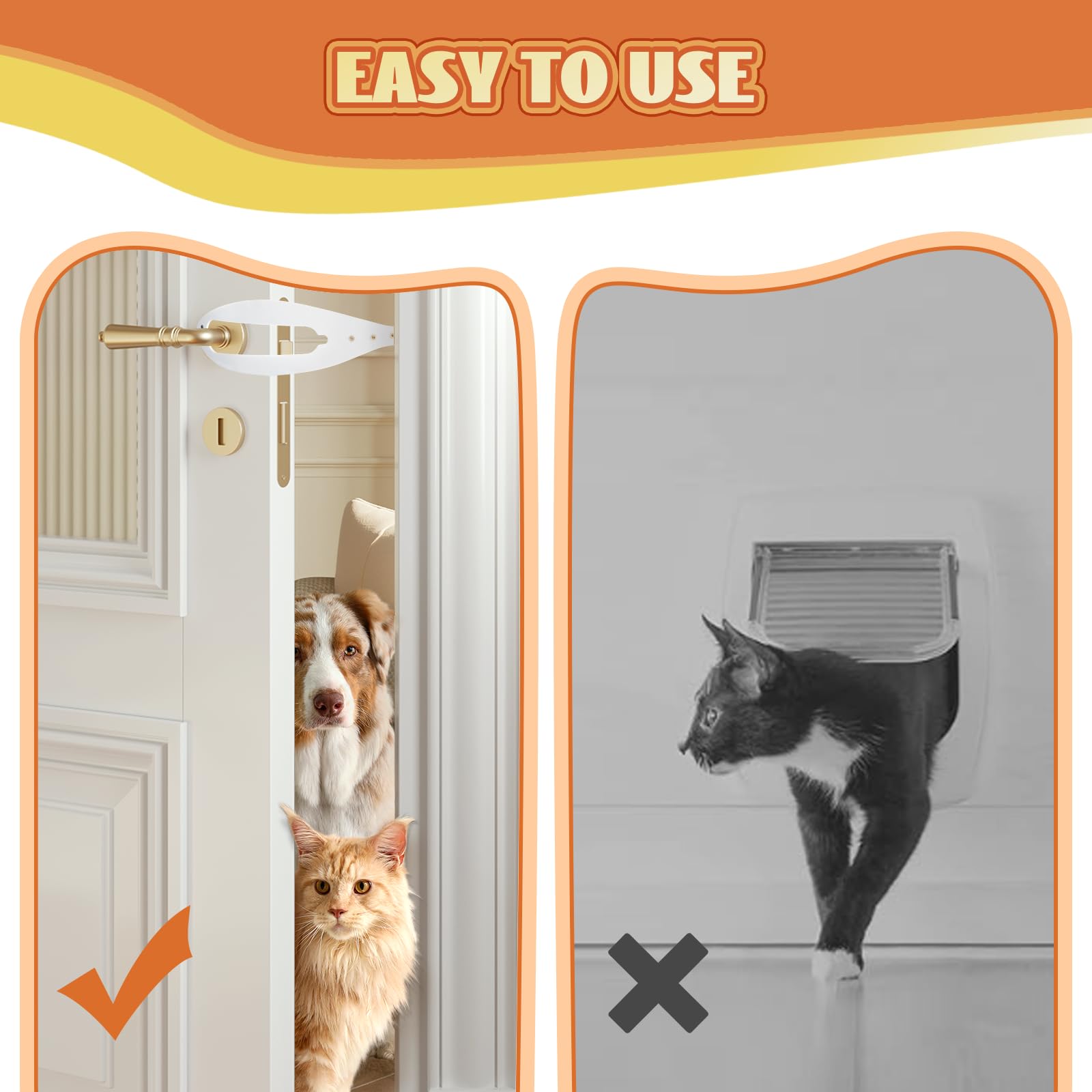 TGIOW cat door latch safety handle hangs on door handle when not in use