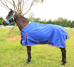 T TEKE Deluxe Turnout Blanket side view shows rugged 1200D shell for weather resistance.