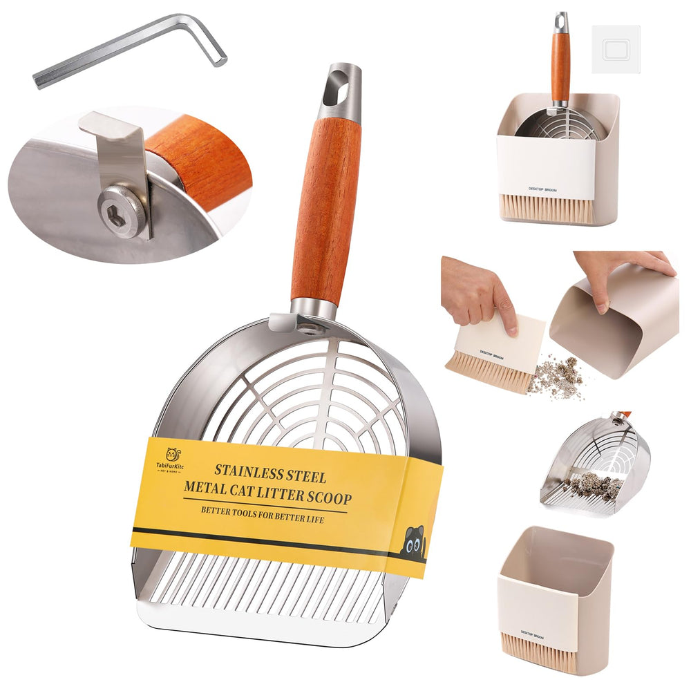 TabifurKitc rastrillo para arenas de gatos en metal, filtrado dual para partículas y grumos.