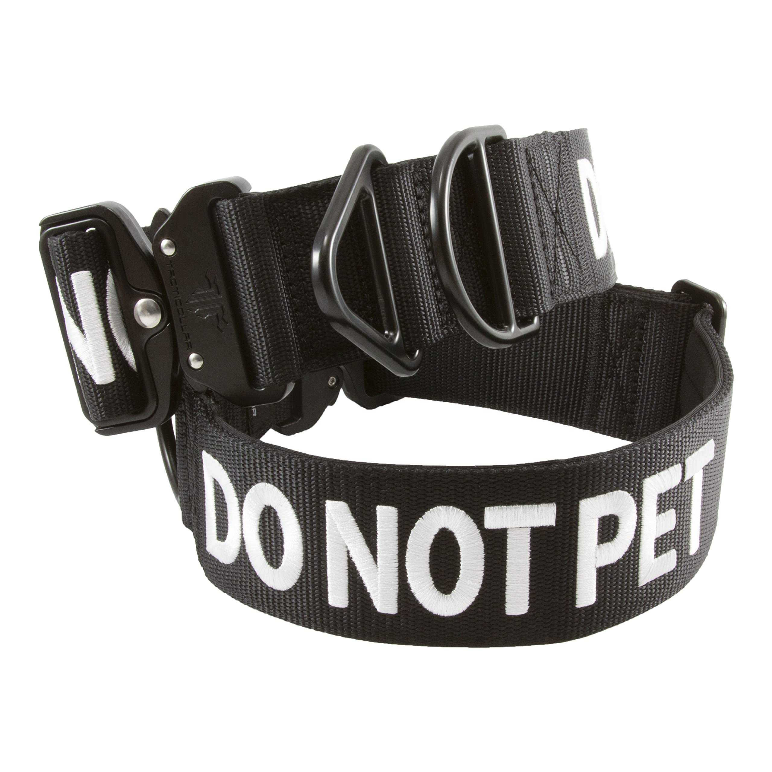 Tacticollar DO NOT PET collar front view in black signaling safety.
