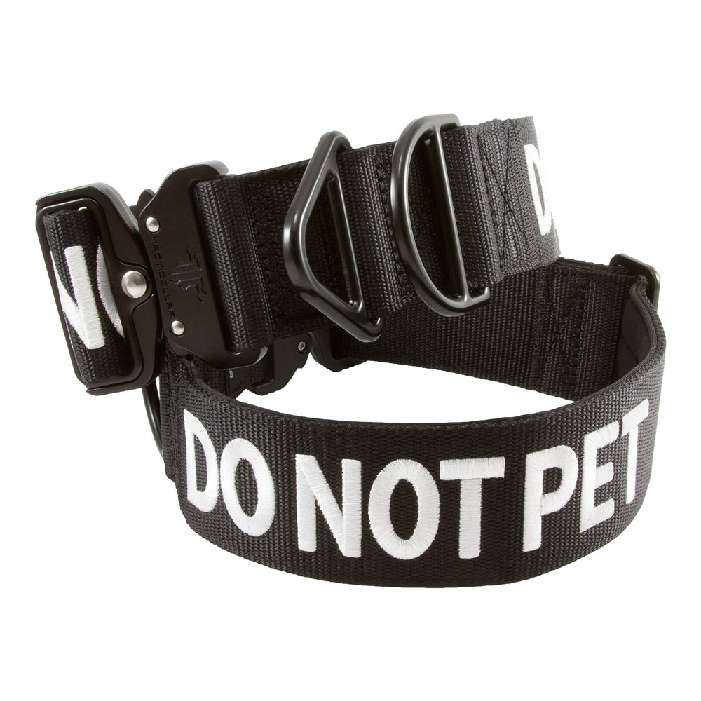 Tacticollar DO NOT PET collar front view in black signaling safety.