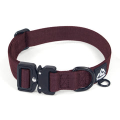Tacwild burgundy heavy-duty collar closeup with secure buckle.