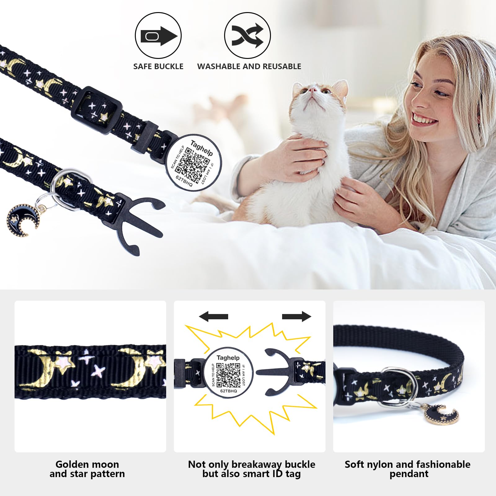 Taghelp AirTag cat collar breakaway nylon ensures quick safe release during play