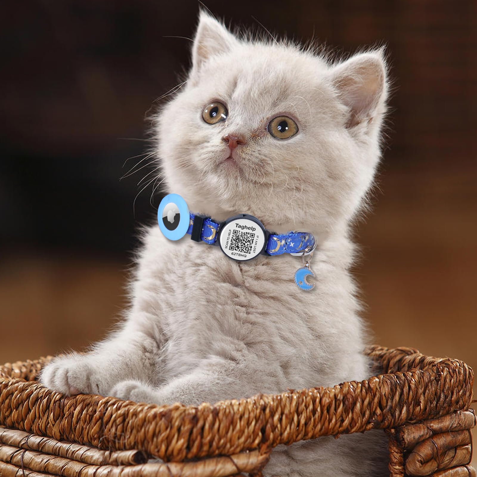 Taghelp AirTag cat collar glow-after-sun stars improve visibility after dusk