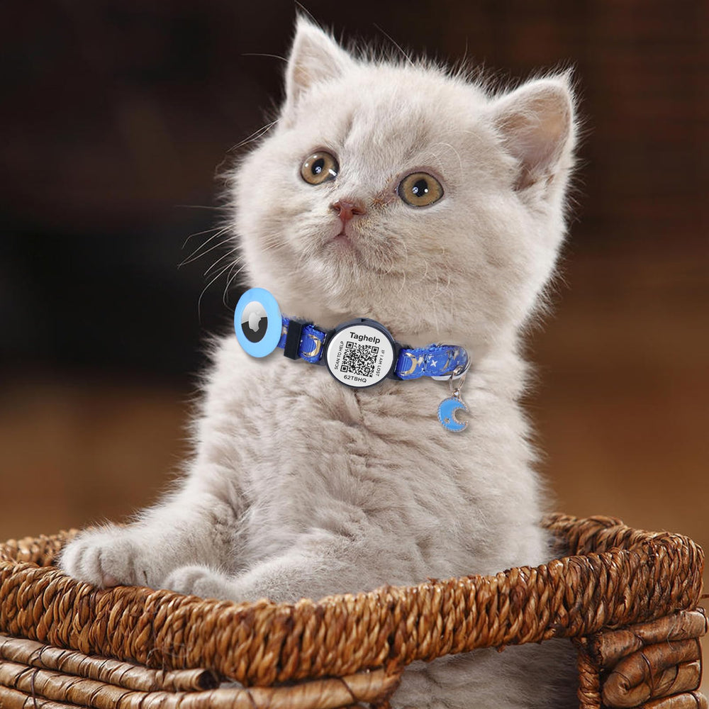 Taghelp AirTag cat collar glow-after-sun stars improve visibility after dusk