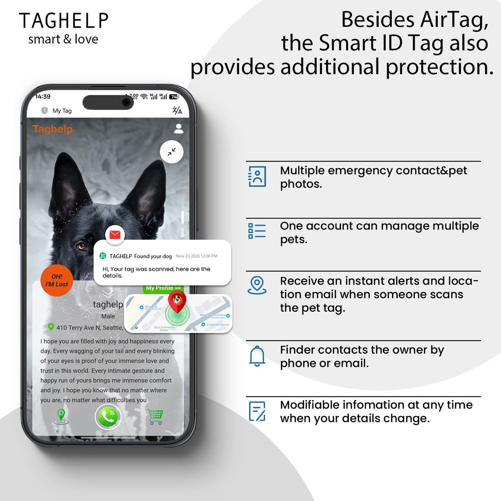 Taghelp AirTag dog collar black color for a sleek look.