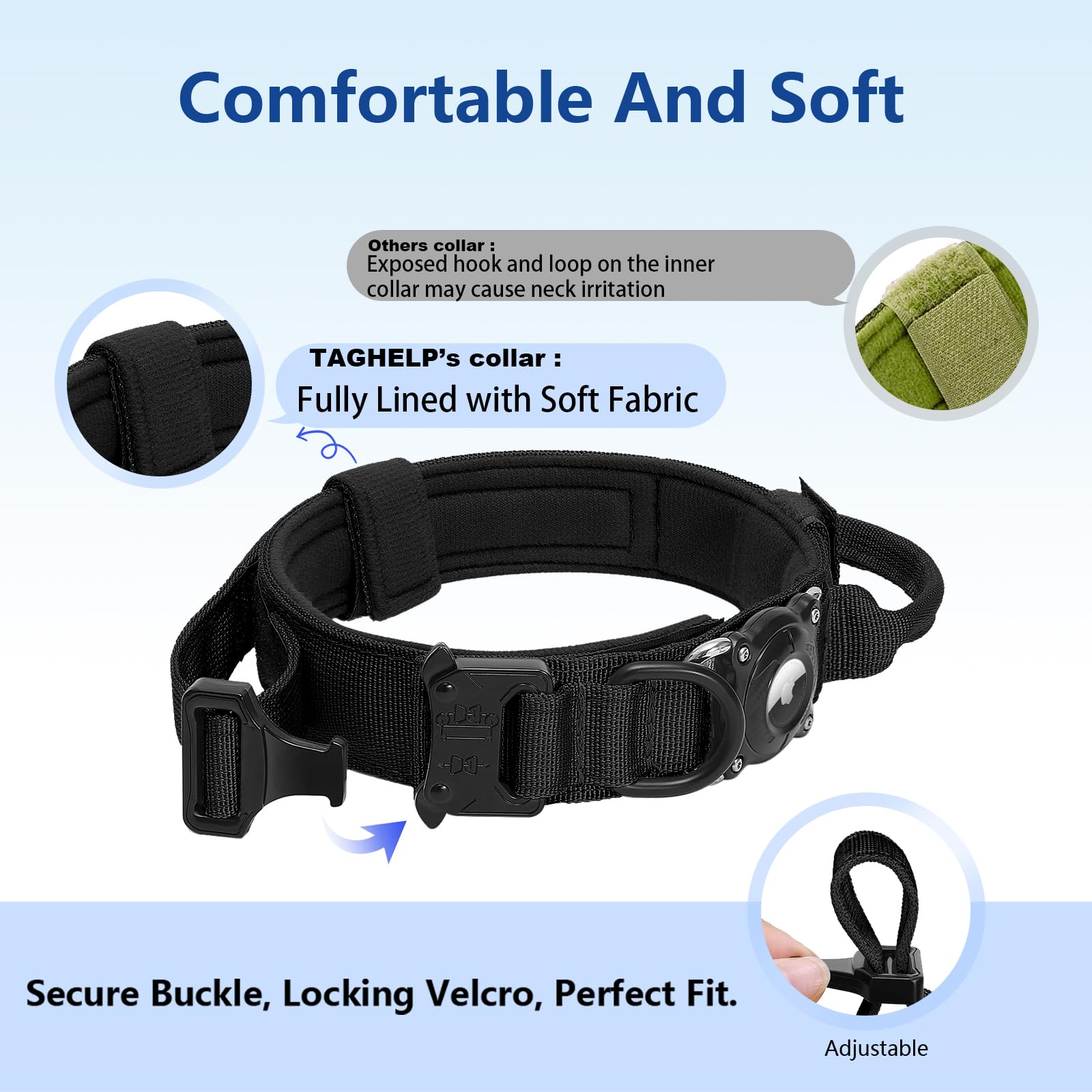 Taghelp AirTag dog collar durable metal sides and reinforced construction.