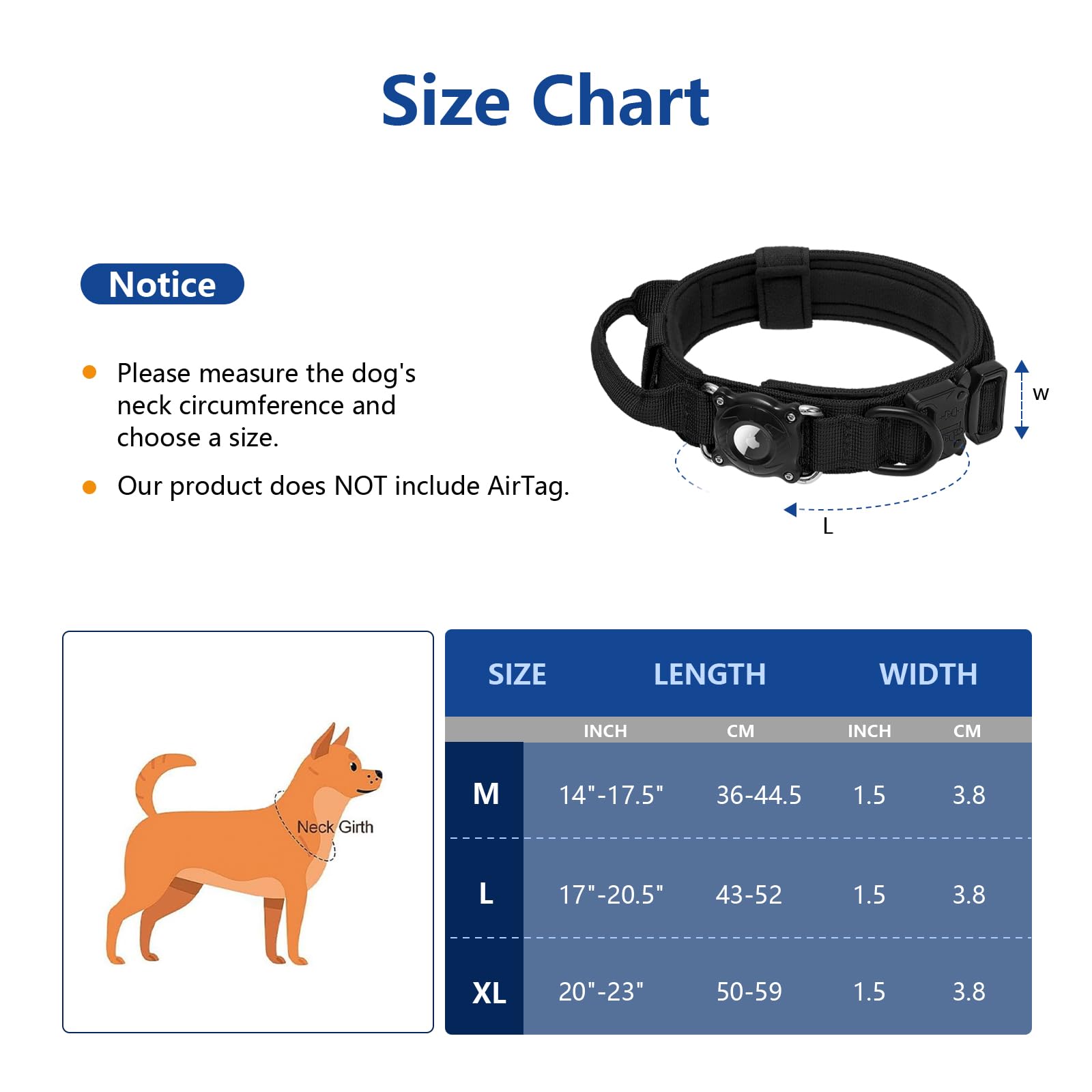 Taghelp AirTag dog collar adjustable size fits medium to large dogs.