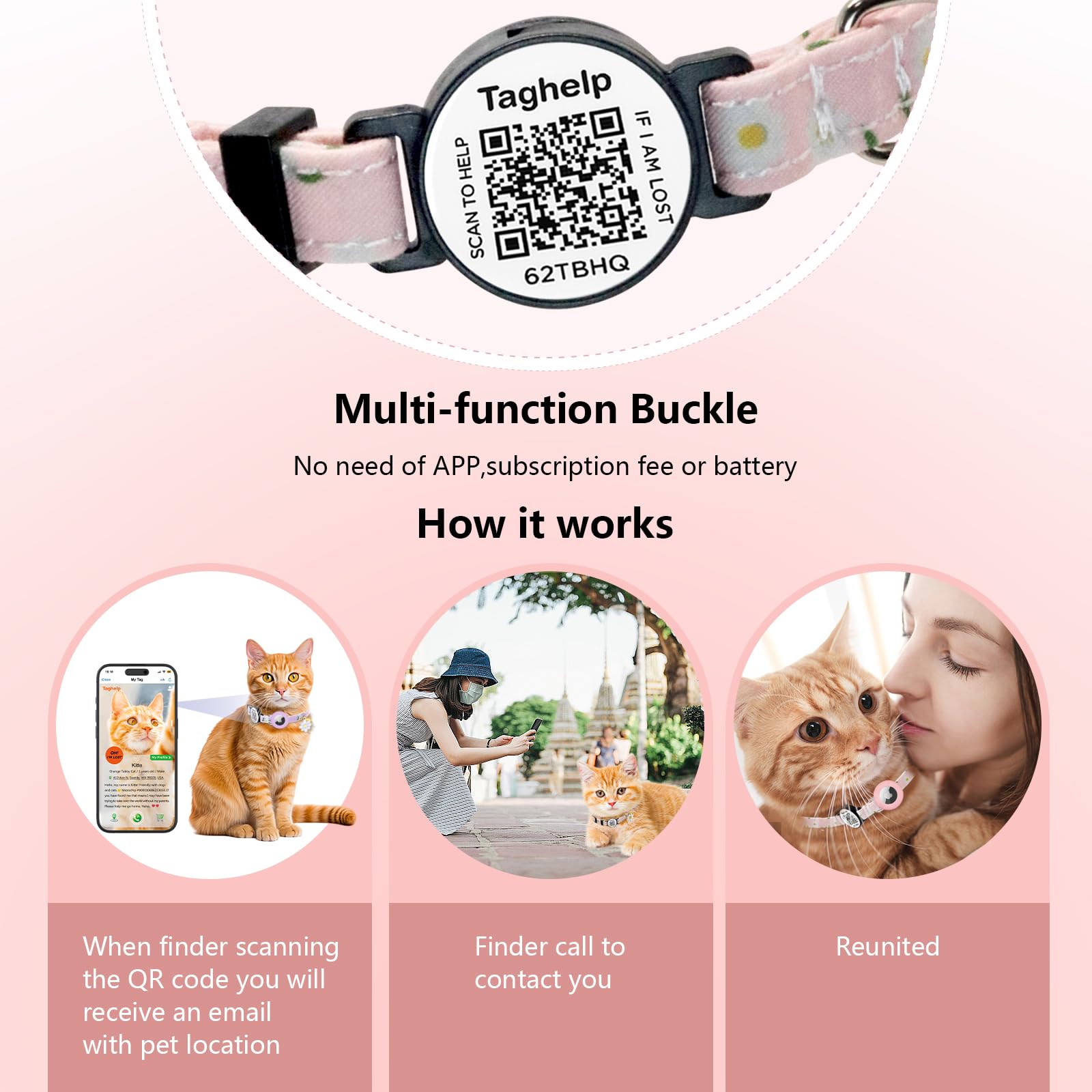 Taghelp adjustable cat collar size range from 7.5 to 12.5 inches.