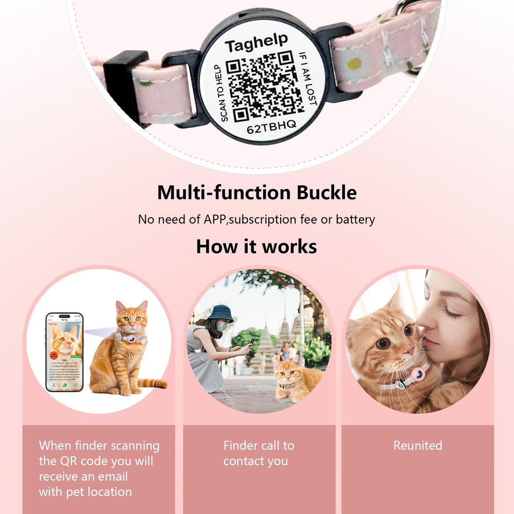 Taghelp adjustable cat collar size range from 7.5 to 12.5 inches.