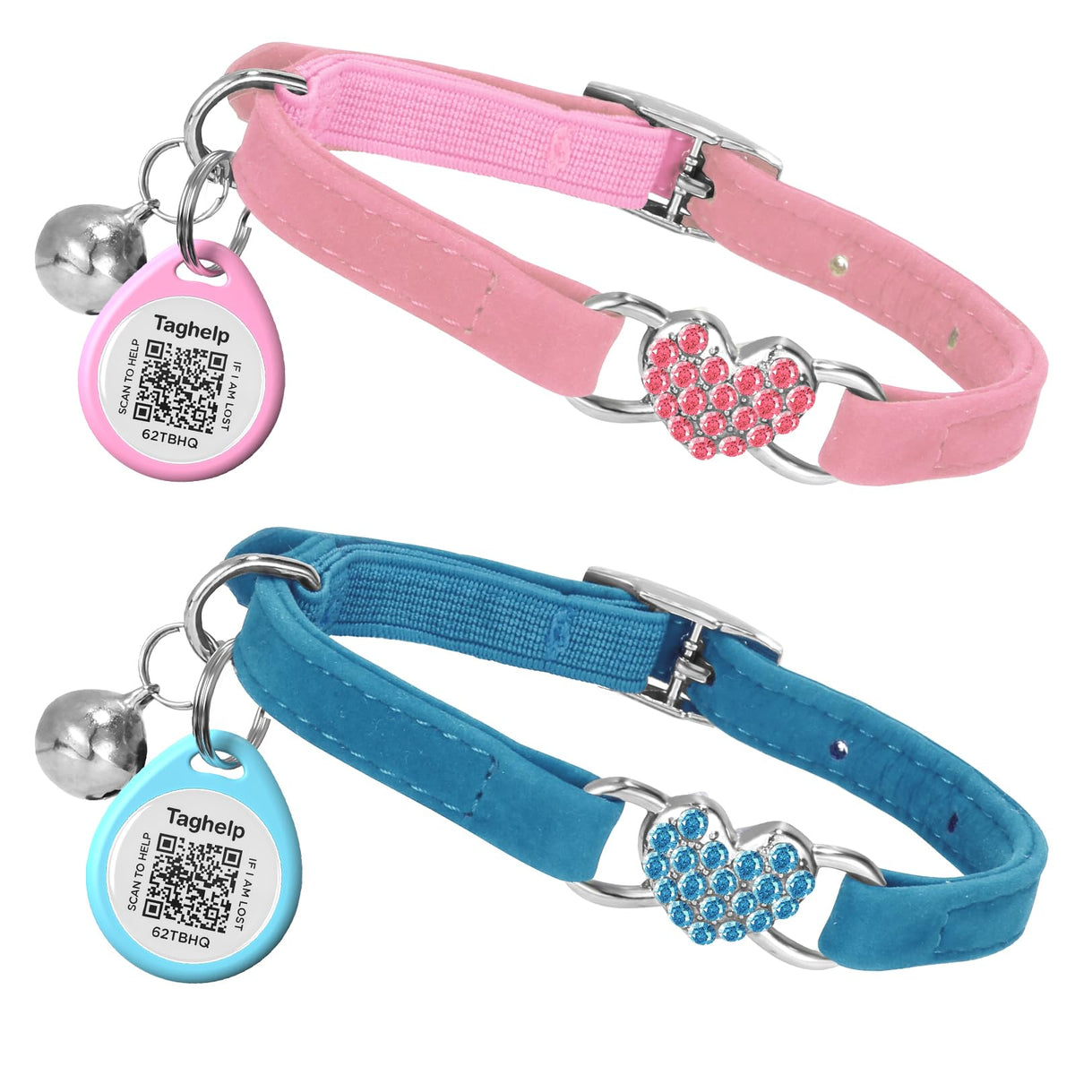 Taghelp heart-bling cat collar blue bells diamond for bright visibility and stylish charm