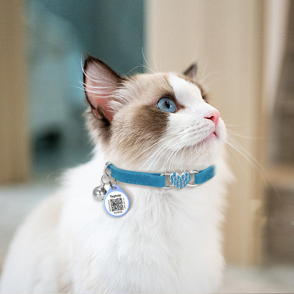 Taghelp heart-bling cat collar qr-location-tag enables real-time alerts via QR scan