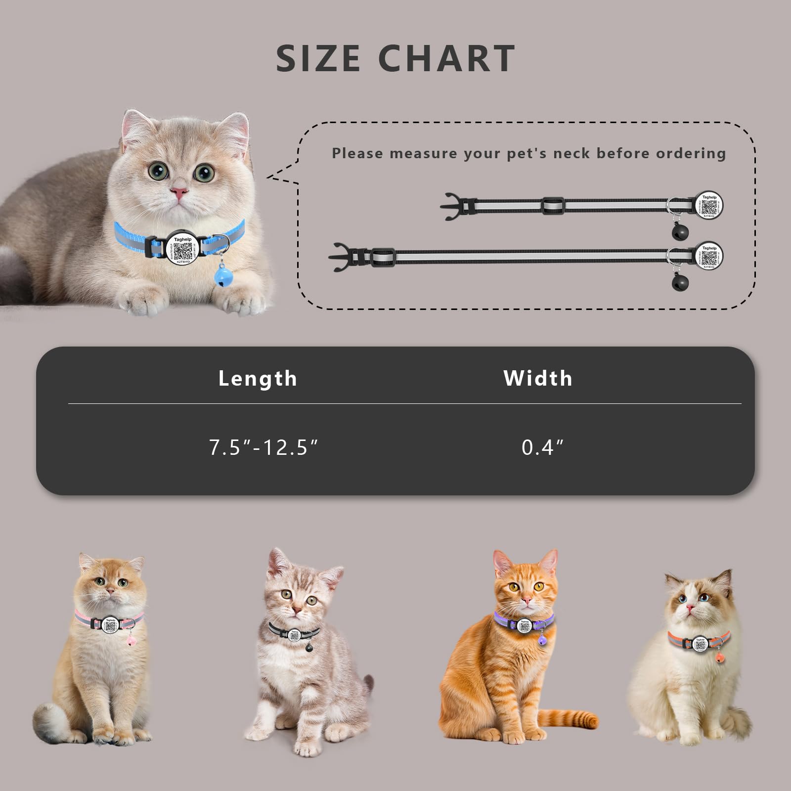 Taghelp QR cat collar online ID profile stores emergency contacts and notes.