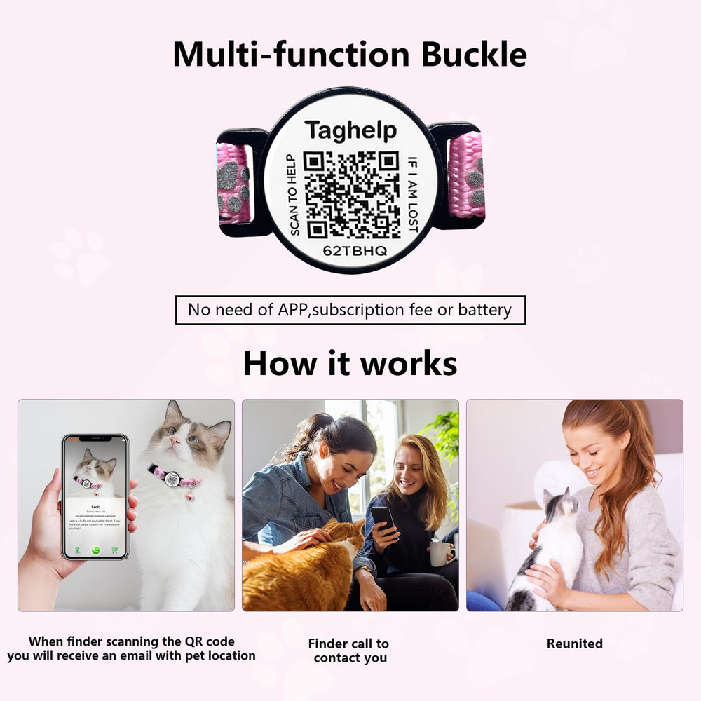 Taghelp safe breakaway buckle ensures quick release.