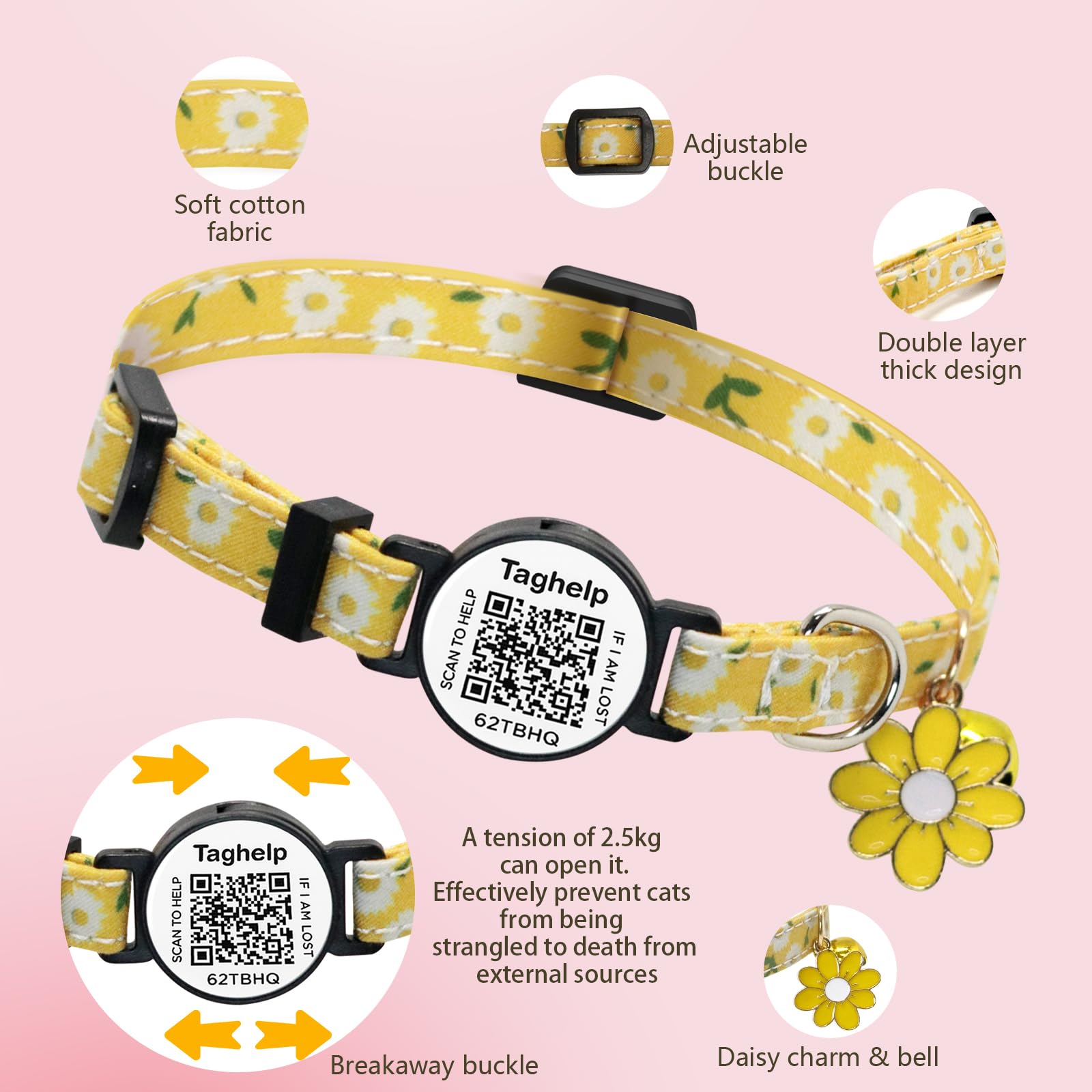 Taghelp safe breakaway buckle demonstrated for pet safety.