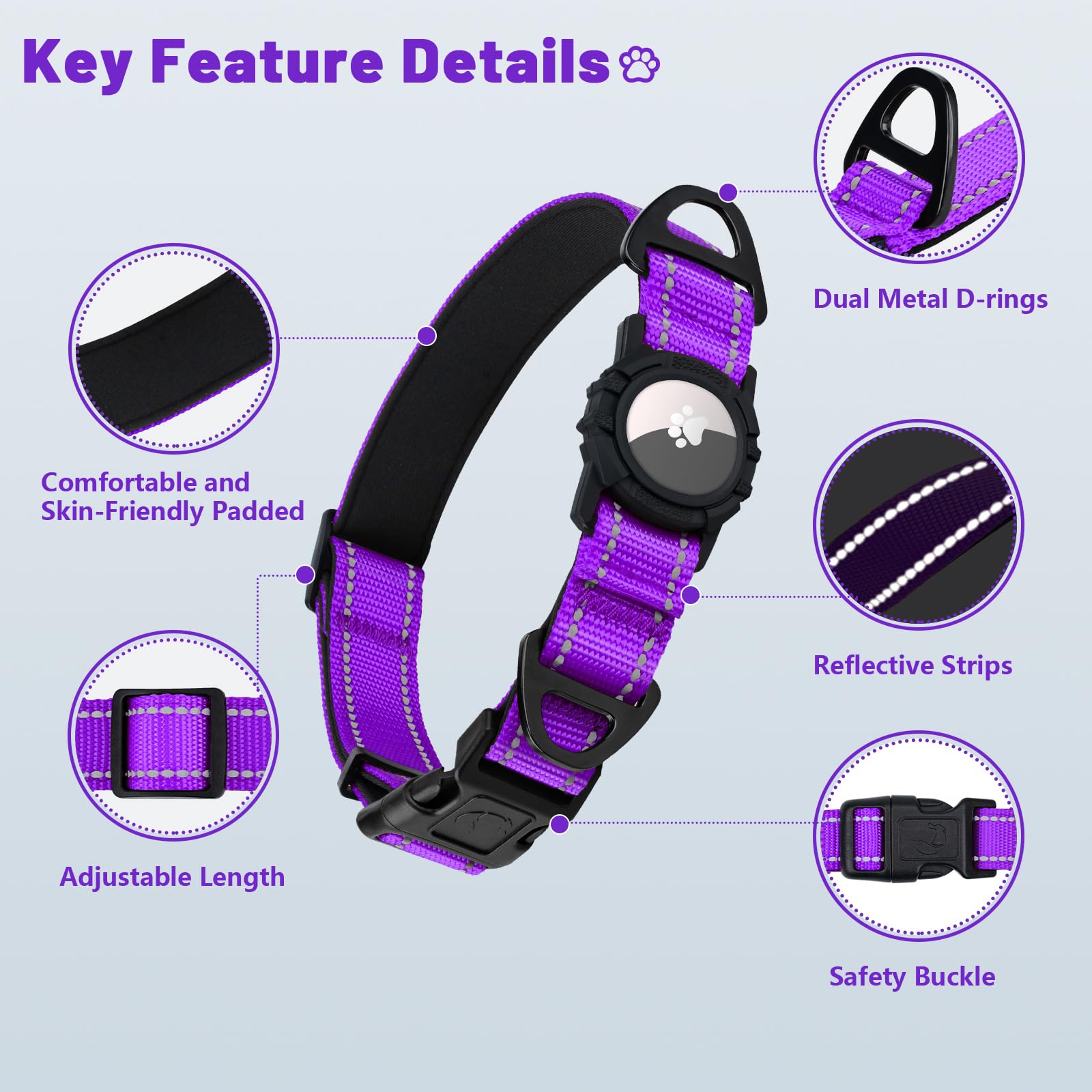 Taglory adjustable medium collar demonstrating a secure fit for medium dogs.