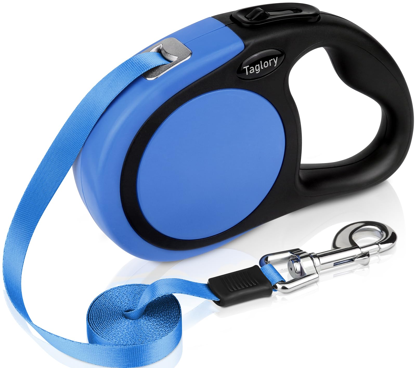 Taglory retractable leash blue closed highlights durable 16ft nylon for safe daily walks.