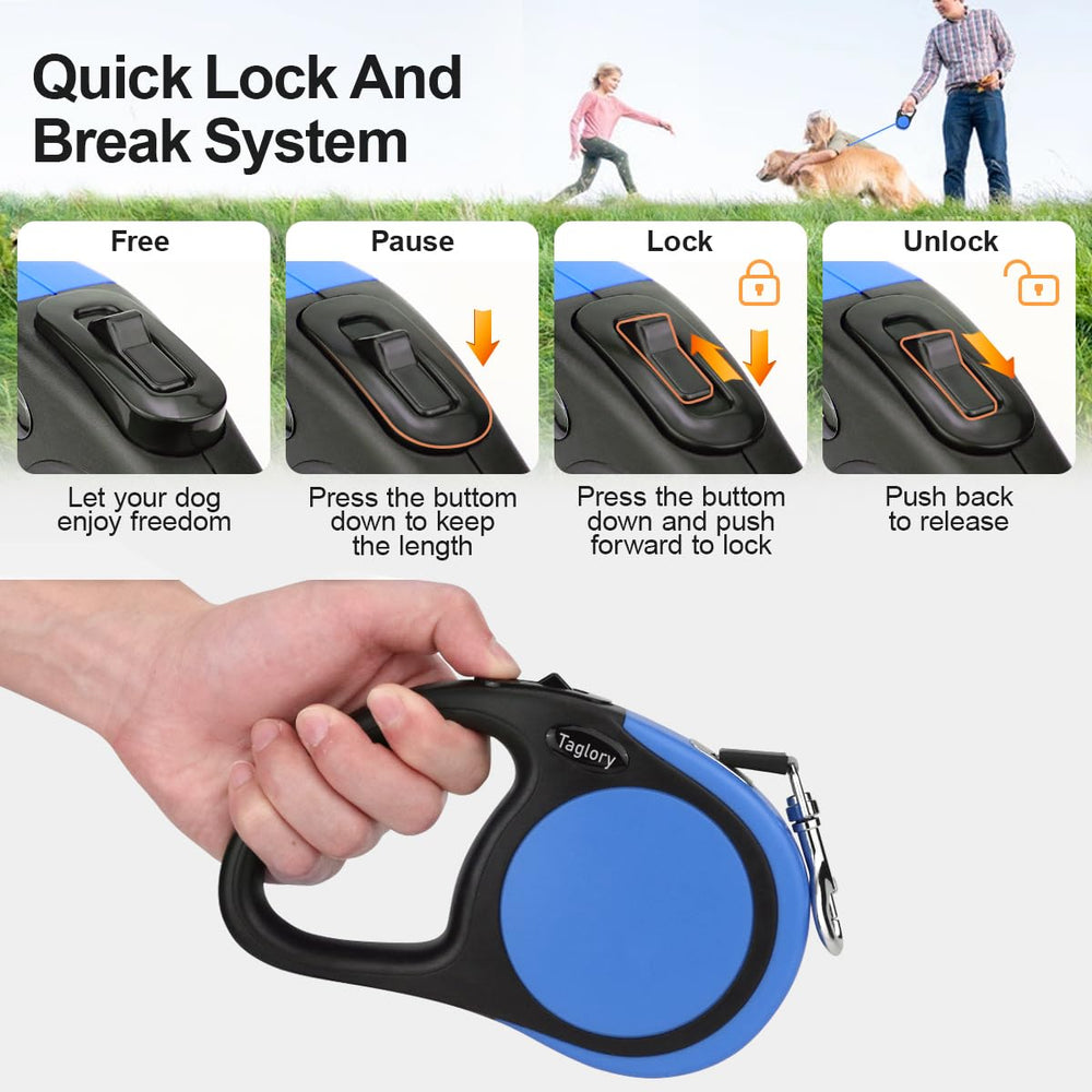 Taglory retractable leash anti-slip handle provides comfortable grip during long strolls.