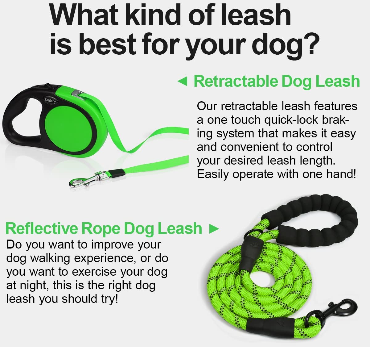Taglory retractable dog leash with one-handed controls allows quick distance adjustments.