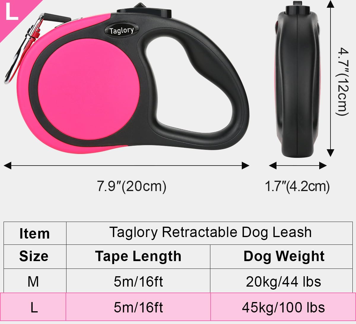 Taglory retractable leash supports dogs up to 100 lbs for controlled exploration.