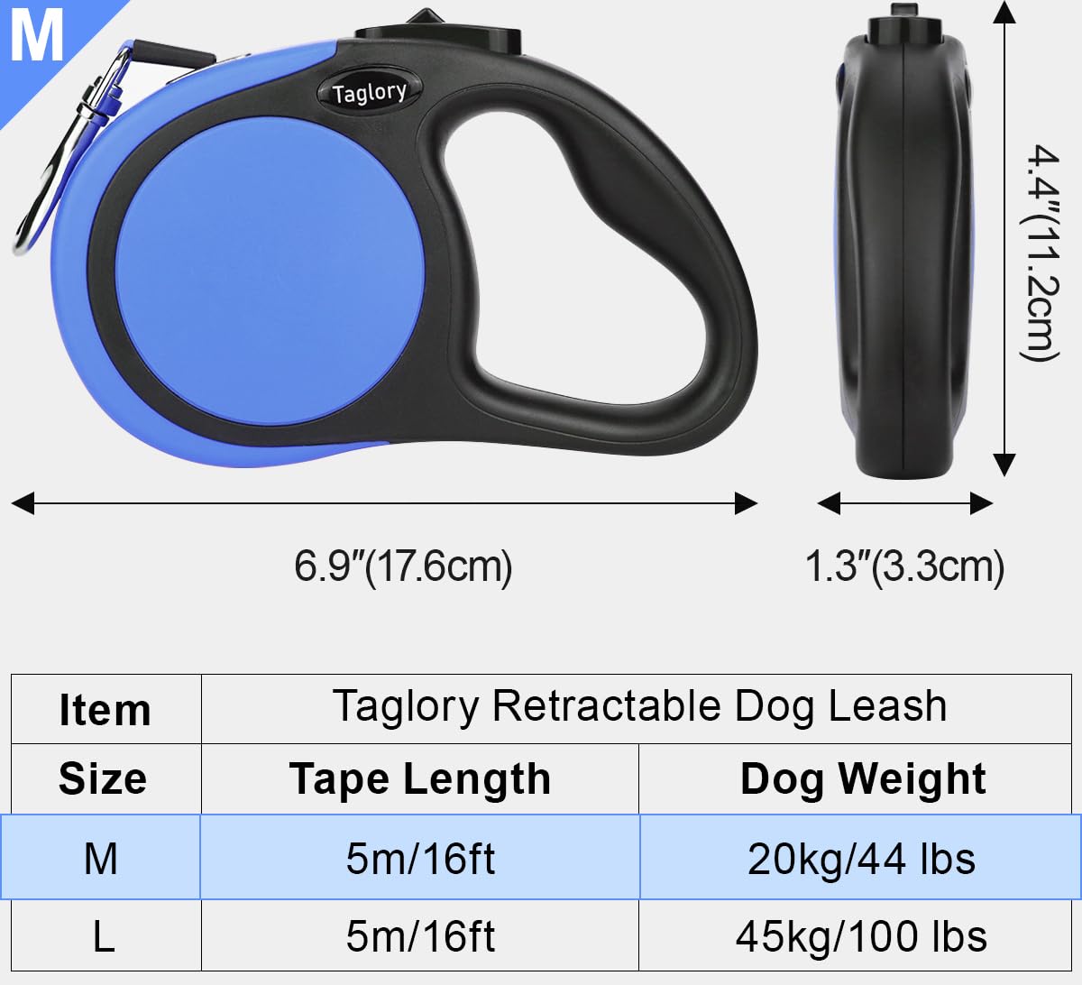 Taglory retractable leash anti-slip handle for comfortable grip on walks
