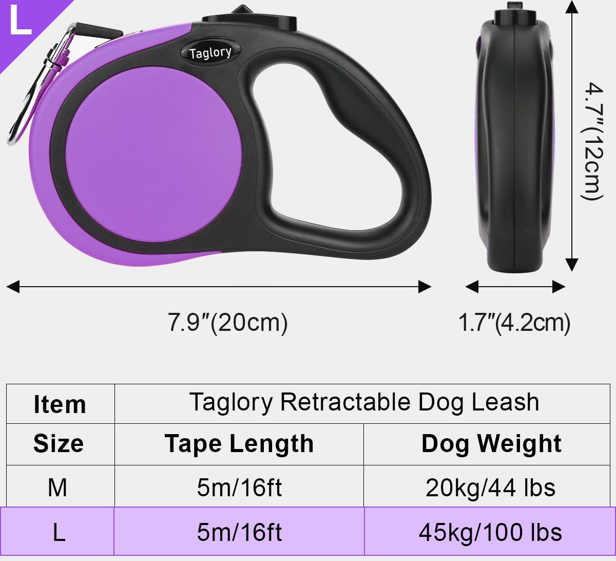 Taglory retractable leash supports dogs up to 100 lbs for safe exploration.