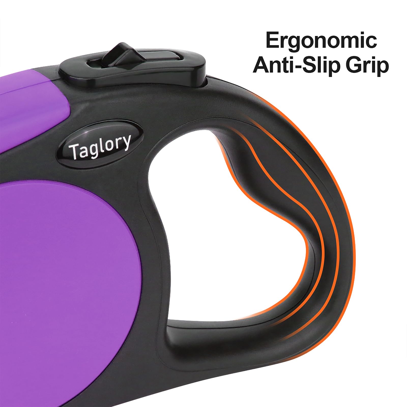 Taglory retractable leash purple close-up highlights durable nylon and premium grip.