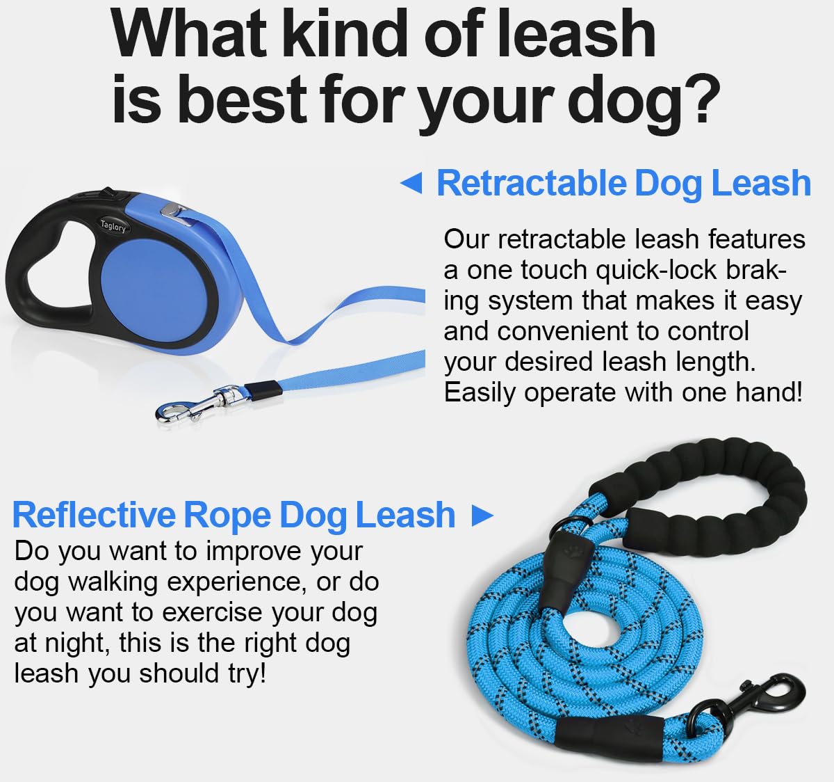 Taglory retractable leash ideal for small to medium dogs up to 44 lbs