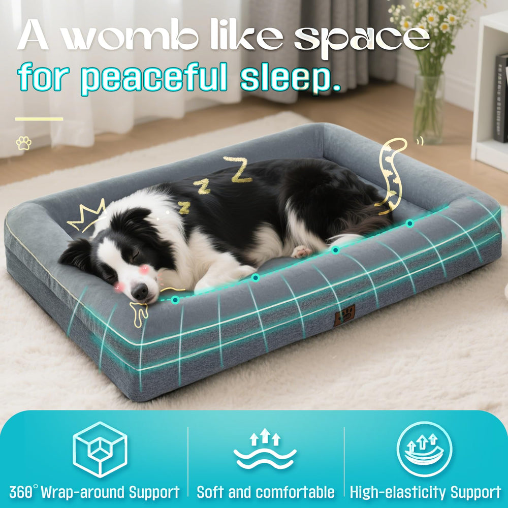TaiBest dog bed gray side profile showcases sturdy structure with elevated edge support.