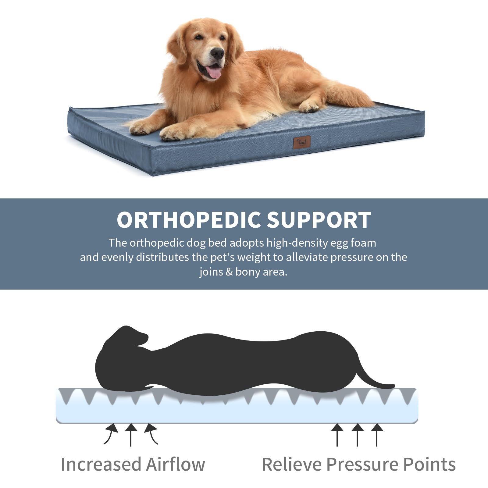 Tail Stories Outdoor Dog Bed blue removable cover shows easy cleaning and quick drying.