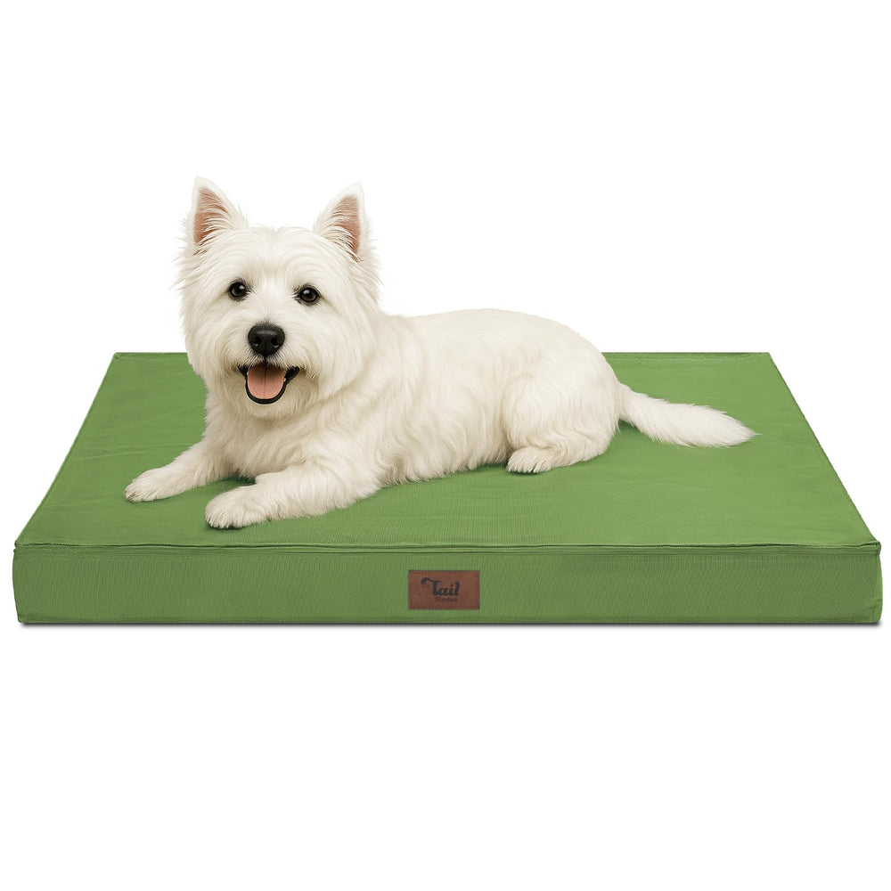 Tail Stories outdoor dog bed closeup foam highlights supportive egg crate comfort for small dogs and cats