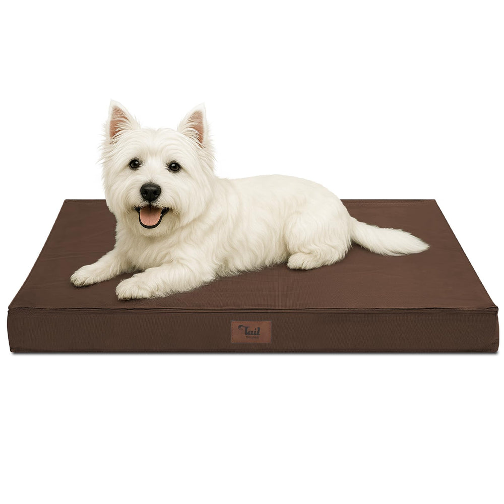 Tail Stories outdoor dog bed cover closeup shows waterproof fabric for easy cleaning